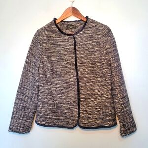 Talbots Petites Peplum Jacket Tweed Full Zip Navy Fringe Blazer Womens‎ Size 10P